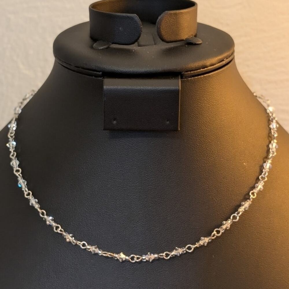 Vintage Crystal Bicone Bead Sterling Chain Choker Necklace